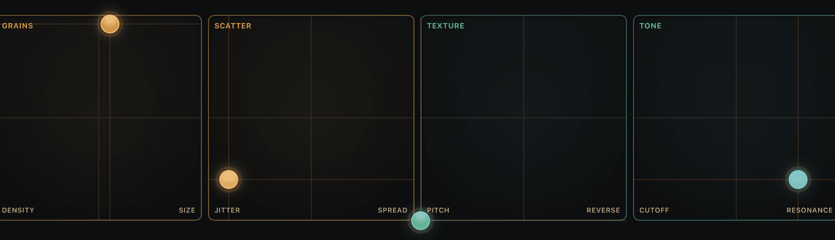 The four XY performance pads: Grains, Scatter, Texture, Tone