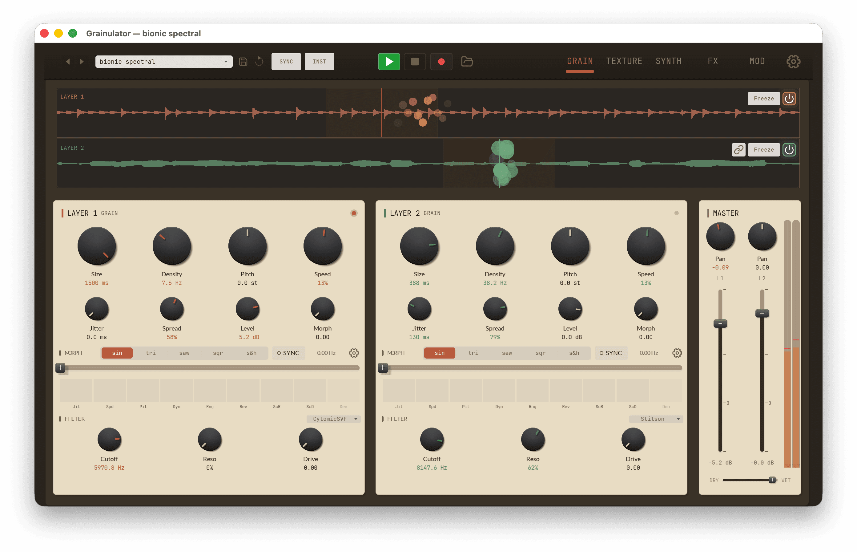 Grainulator granular voice panel