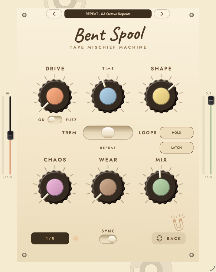 Bent Spool on iPad in REPEAT mode, preset 03 Octave Repeats